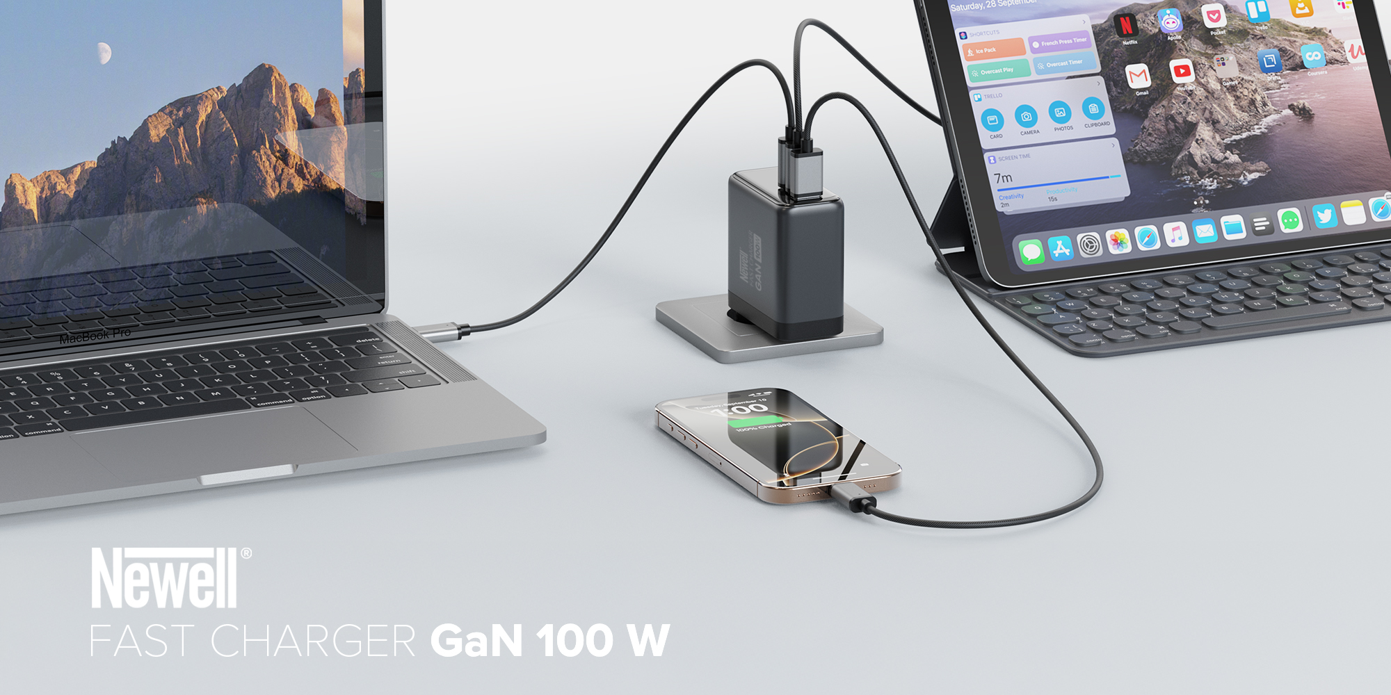 Ładowarka sieciowa Newell GaN 100 W TFT - EU